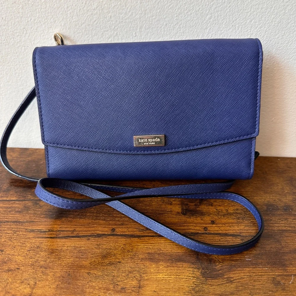 KATE SPADE Laurel Way Winni Crossbody Bag Navy Blue leather Purse Wallet Clutch